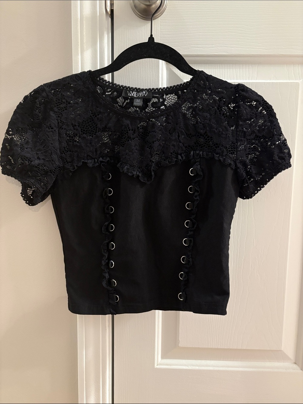 Widow Black Lace-Detail Short Sleeve Top
